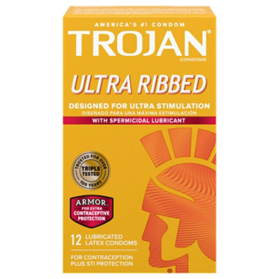 Trojan Stimulations Ultra Ribbed Spermicidal Condoms - 12 Count - Image 3