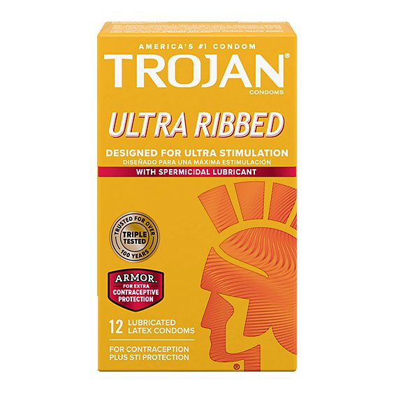 Trojan Stimulations Ultra Ribbed Spermicidal Condoms - 12 Count