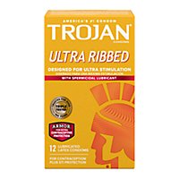 Trojan Stimulations Ultra Ribbed Spermicidal Condoms - 12 Count - Image 1