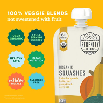 Serenity Kids Organic Squashes with Organic Olive Oil Baby Food Pouch - 3.5 Oz - Image 2