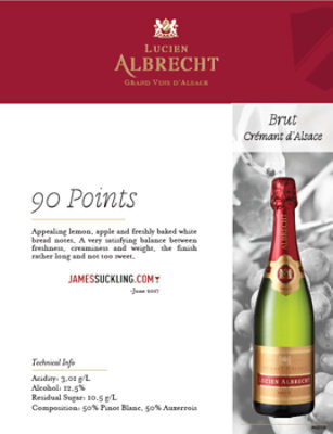 Lucien Albrecht Cremant D'alsace Brut NV - 750 Ml - pavilions