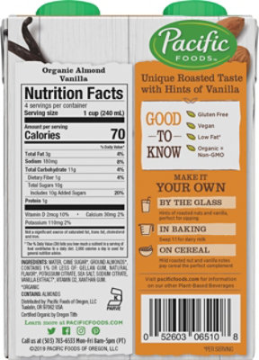 Pacific Foods Organic Beverage Almond Vanilla Pack - 4-8 Fl. Oz. - Image 6