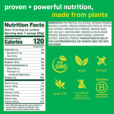 Vega Protein & Greens Vanilla Flavor Drink Mix - 18.6 OZ - Image 3