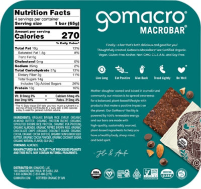 GoMacro Dark Chocolate & Almonds - 4-2.3 Oz - Image 6