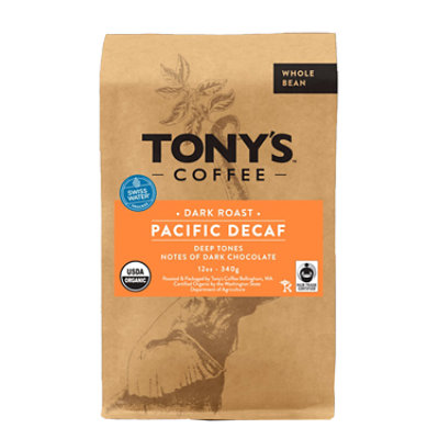 Tony's Pacific Decaffeinated Whole Bean Coffee - 12 OZ - Image 1