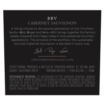Trinchero Napa Valley BRV Cabernet Sauvignon Red Wine Bottle - 750 Ml - Image 2