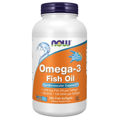 Now Foods Supplement Omega 3 Gel Caps 1000mg - 200 Count - Image 1