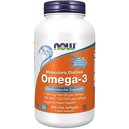 Now Foods Supplement Omega 3 Gel Caps 1000mg - 200 Count - Image 1