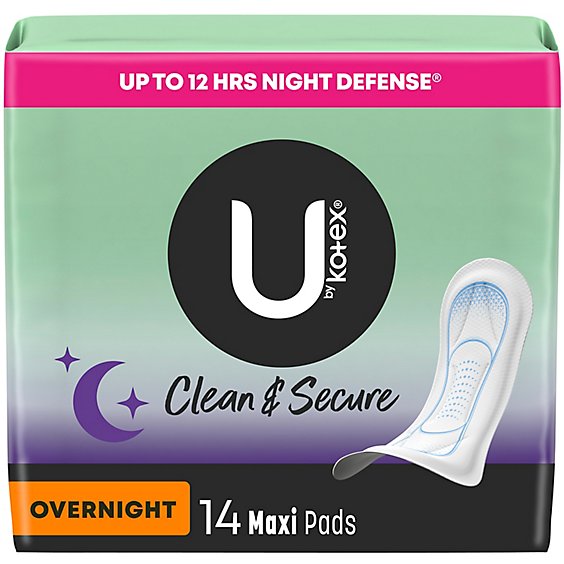 U by Kotex Clean & Secure Overnight Maxi Pads - 14 Count