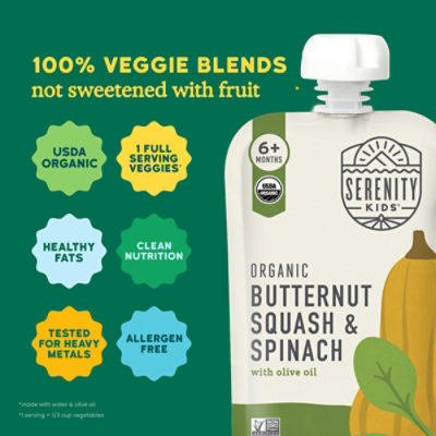 Serenity Kids Organic Butternut Squash and Spinach with Organic Olive Oil Baby Food Pouch - 3.5 Oz - Image 2