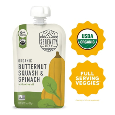 Serenity Kids Organic Butternut Squash and Spinach with Organic Olive Oil Baby Food Pouch - 3.5 Oz - Image 1