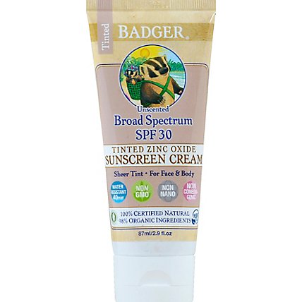 Badger Unscented Tint Sun Screen Cream - 2.9 OZ - Image 2