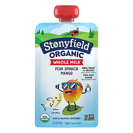 Stonyfield Pear Spinach Mango Whole Milk Pouch - 3.5 OZ - Image 1