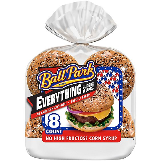 Ball Park Pre-Sliced Everything Seasoned Hamburger Buns - 16 Oz