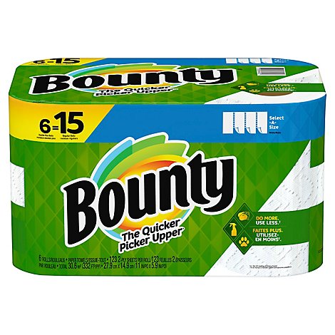 Bounty Select A Size Double Plus Roll White Paper Towels - 6 Roll