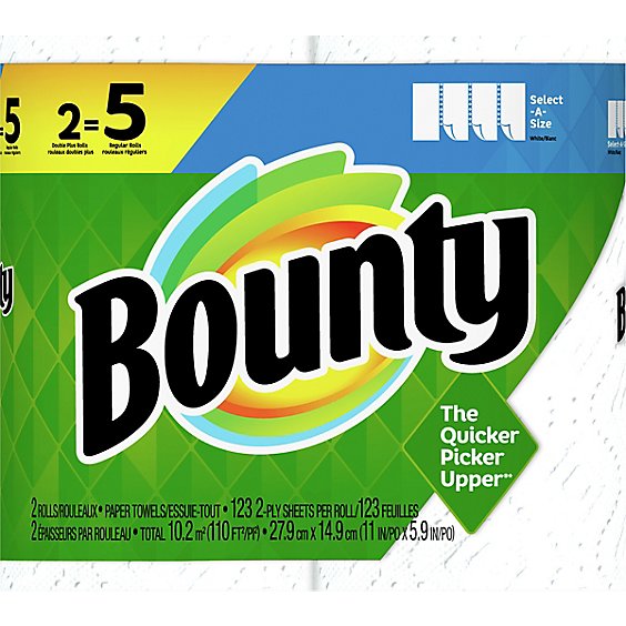 Bounty Select A Size White Double Plus Roll Paper Towels - 2 Count