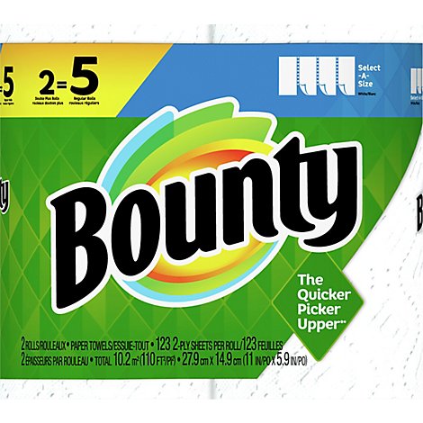 White 2 Double Rolls = 4 Reg Rolls Bounty Select-A-Size Paper Towels 2-ply 