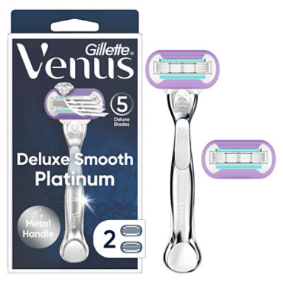 Gillette Venus Deluxe Smooth Platinum Womens Razor Handle + 2 Blade Refills - Each - Image 1