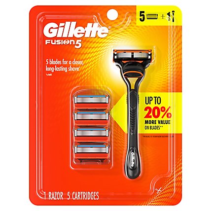 Gillette Fusion5 Mens Razor Handle + 5 Blade Refills - Each - Image 1