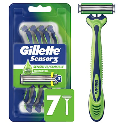 Gillette Sensor3 Mens Razor Disposable Sensitive - 7 Count - Image 1