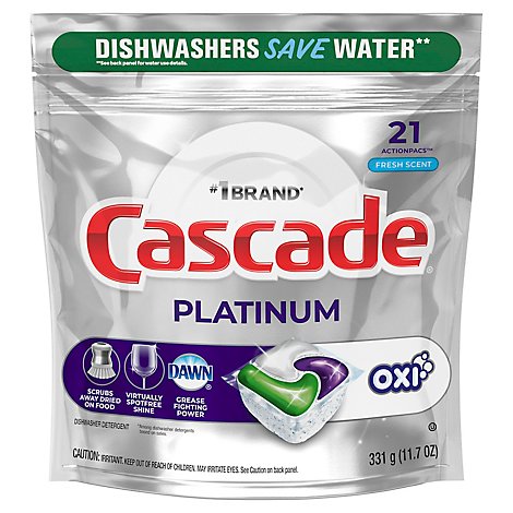 Cascade Platinum Oxi Fresh Scent Dishwasher Pods ActionPacs - 21 Count