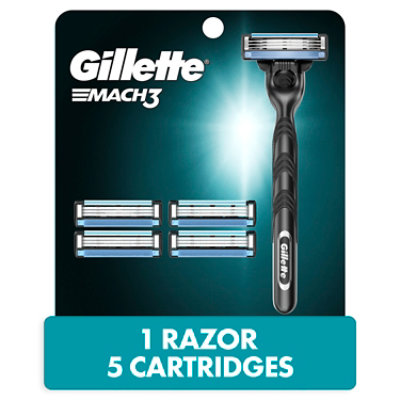 Gillette Mach3 Mens Razor Handle With 5 Blade Refills - Each - Image 1