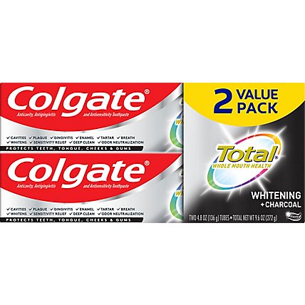 Colgate Total Toothpaste Whitening + Charcoal - 2-4.8 Oz - Image 2
