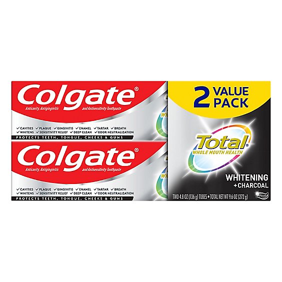 Colgate Total Toothpaste Whitening + Charcoal - 2-4.8 Oz