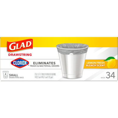 Glad Small Drawstring Trash Bags with Clorox 4 Gallon Lemon Fresh Bleach Scent - 34 Count - Image 2