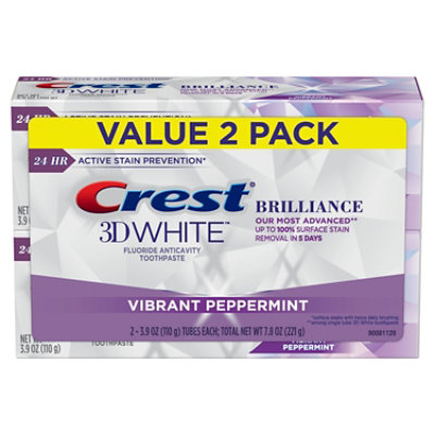 Crest 3D White Toothpaste Fluoride Anticavity Brilliance Vibrant Peppermint Value Pack - 2-3.9 Oz - Image 8