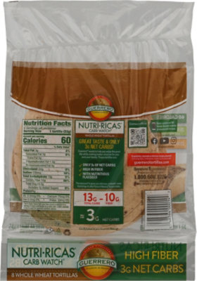 Guerrero Nutri-ricas Carb Watch Whole Wheat Tortillas 8 Count - 9.33 OZ - Image 6