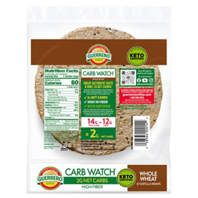 Guerrero Nutri-ricas Carb Watch Whole Wheat Tortillas 8 Count - 9.33 OZ - Image 2