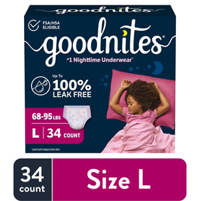 Goodnites Girls' Nighttime Bedwetting Underwear Size Large (68-95 lbs) - 34 Count