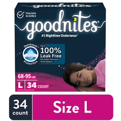 Goodnites Nighttime Bedwetting Underwear for Girls- 34 Count - Image 1