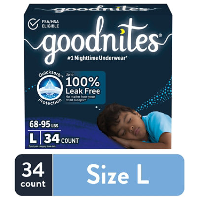 Goodnites Boys' Nighttime Bedwetting Underwear Size Large (68-95 lbs) - 34 Count - Image 1