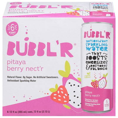 Bubbl'r Triple Berry Antioxidant Sparkling Water with a Boost of Caffeine,  12 fl oz 6 Pack Cans