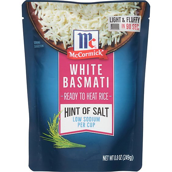 McCormick Ready to Heat Rice White Basmati Hint of Salt - 8.8 Oz