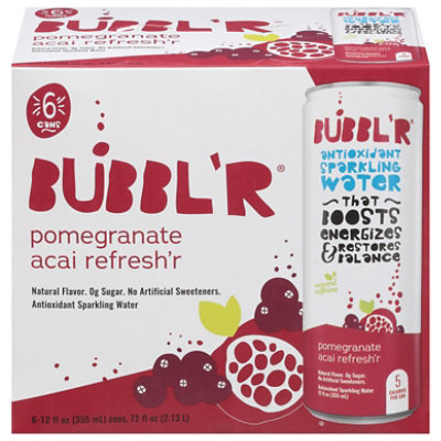 BUBBL'R Antioxidant Sparkling Water Pomegranate Acai Refresh'r - 6-12 Fl Oz - Image 1