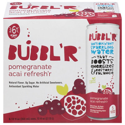 BUBBL'R Antioxidant Sparkling Water Pomegranate Acai Refresh'r - 6 - 12 Fl Oz - Image 1