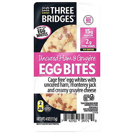 Three Bridges Ham & Gruyere Egg Bites Made With Egg Whites - 4 OZ - Image 2