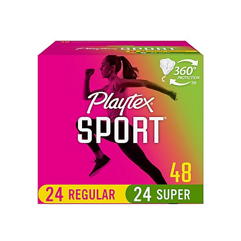 Playtex Sport Tampons Plastic Unscented Regular & Super Absorbency Multipack - 48 Count