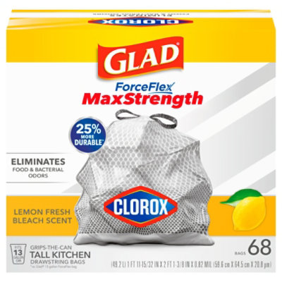 Glad Tall Kitchen Trash Bags Forceflex Plus W/clorox13 Gallon Lemon