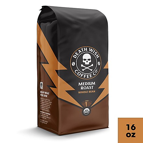 Death Wish Coffee Whole Bean Med Roast - 1 LB