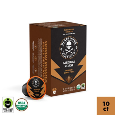 Death Wish Coffee Medium Roast Single-Serve Coffee Pods - 10 CT