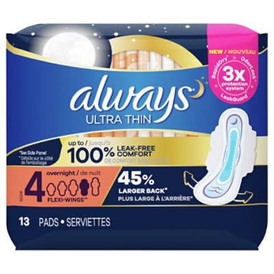 Always Ultra Thin Pads Overnight Absorbency With Wings Size 4 Unscented - 13 Count - Image 3