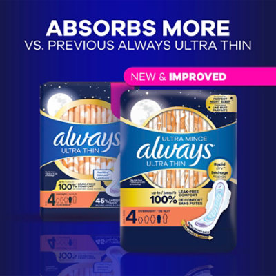 Always Ultra Thin Pads Size 4 Overnight Absorbency Unscented With Wings - 50 Count - Image 7