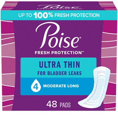 Poise 4 Drop Moderate Absorbency Ultra Thin Incontinence Pads - 48 Count