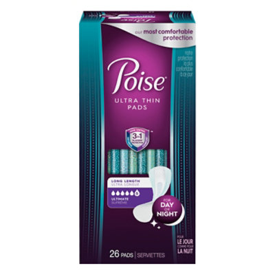 Poise Ultra Thin Incontinence Pads, Ultimate Absorbency, Long Length, 26 Count - 26 Count