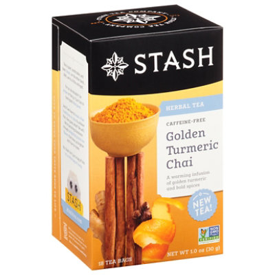 Stash Herbal Tea Golden Turmeric Chai Caffeine Free 18 Count Carrs
