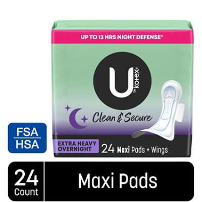 U by Kotex Security Extra Heavy Overnight Absorbency Unscented Maxi Feminine Pads - 24 Count - Image 2